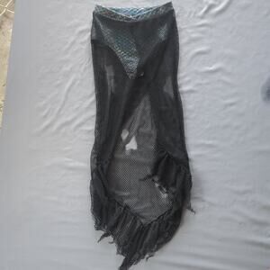 Black Mesh Mini Skirt with Iridescent Waistband